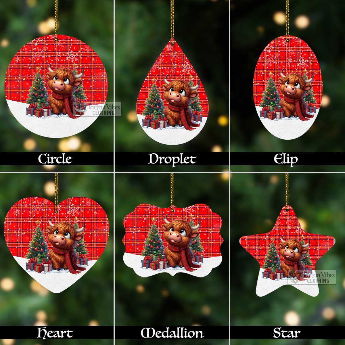 Tartan Vibes Clothing Burnett Tartan Christmas Aluminium Ornament with Adorable Highland Coo