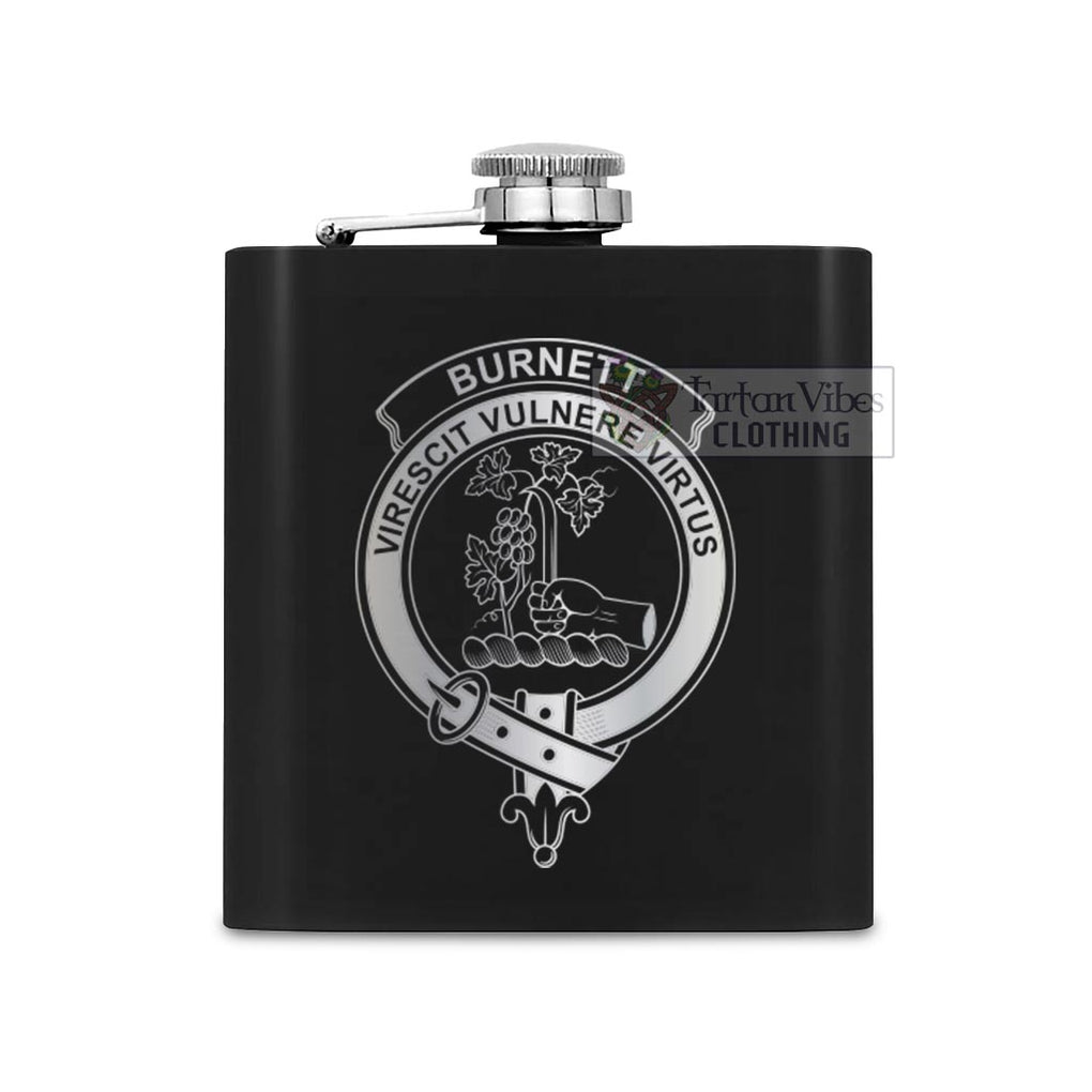 Tartan Vibes Clothing Burnett Crest Hip Flask Set 7oz Black Stainless Steel with A Gift Box