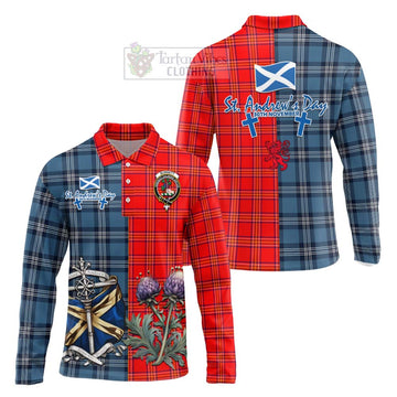 Burnett Tartan Long Sleeve Polo Shirt Happy St. Andrew's Day Half Tartan Style