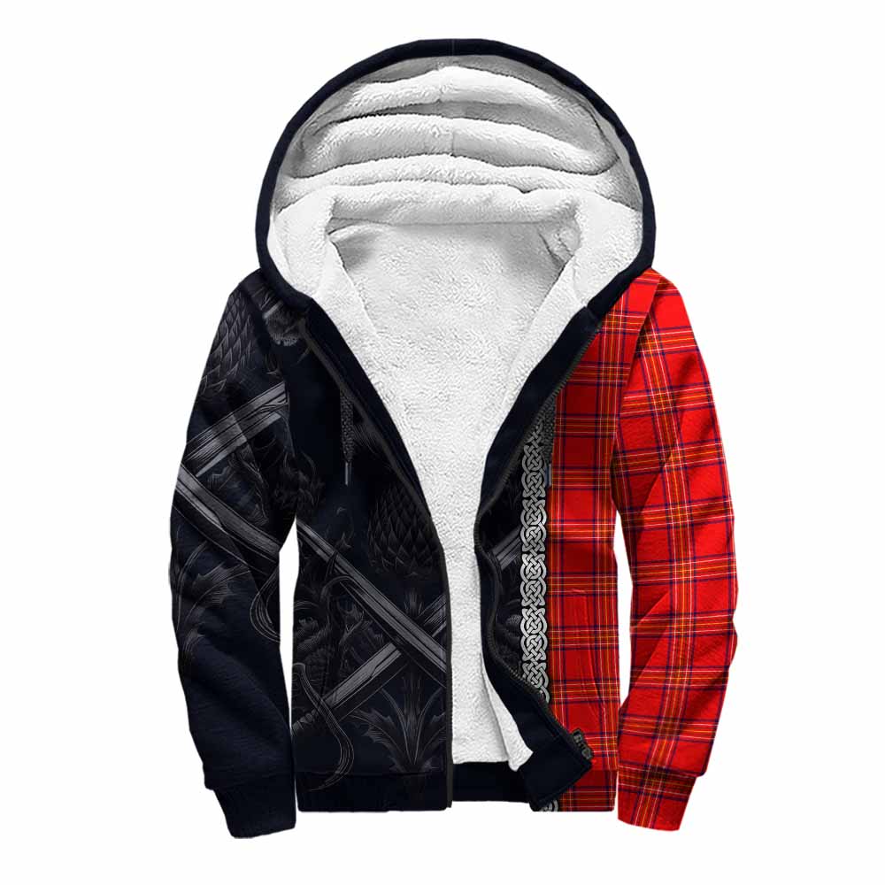 Tartan Vibes Clothing Burnett Tartan Sherpa Hoodie with Family Crest Cross Sword Thistle Celtic Vibes