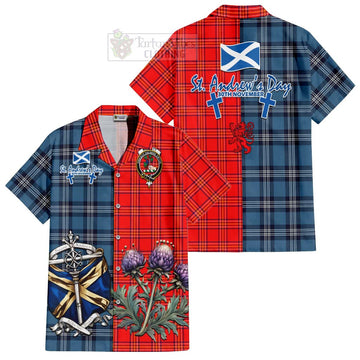 Burnett Tartan Short Sleeve Button Shirt Happy St. Andrew's Day Half Tartan Style