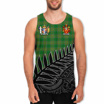 Burnett Irish Clan Tartan Men's Tank Top with Coat of Arms New Zealand Silver Fern Half Style Men - Tartan Vibes Clothing