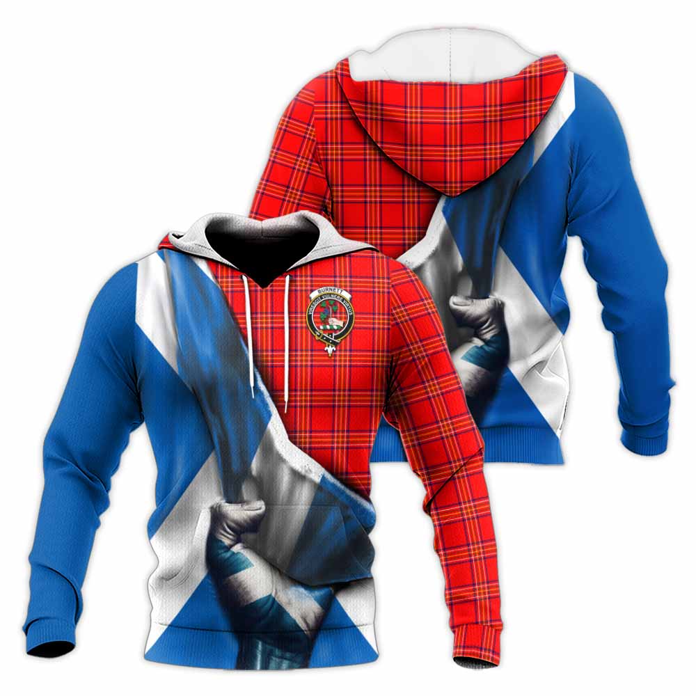 Tartan Vibes Clothing Burnett Tartan Knitted Hoodie with Family Crest Scotland Patriotic Style