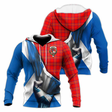 Burnett Tartan Knitted Hoodie with Family Crest Scotland Patriotic Style