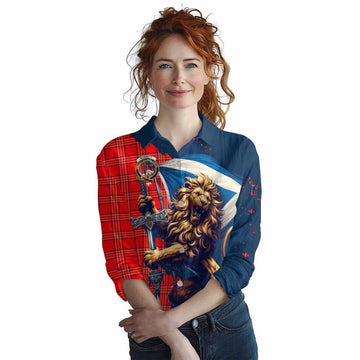 Burnett Tartan Family Crest Women's Casual Shirt with Scottish Majestic Lion