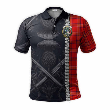 Burnett Tartan Polo Shirt with Family Crest Cross Sword Thistle Celtic Vibes