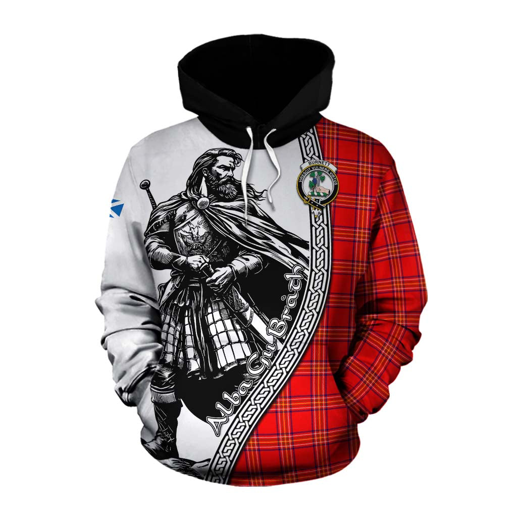 Tartan Vibes Clothing Burnett Tartan Clan Crest Cotton Hoodie with Highlander Warrior Celtic Style