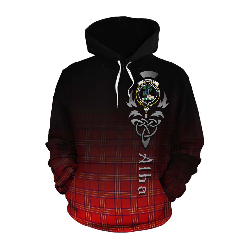 Tartan Vibes Clothing Burnett Tartan Cotton Hoodie Featuring Alba Gu Brath Family Crest Celtic Inspired