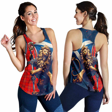 Burnett Tartan Family Crest Women's Racerback Tanks with Scottish Majestic Lion