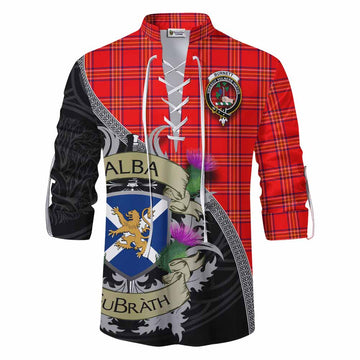 Burnett Tartan Family Crest Ghillie Kilt Shirt Lion Rampant Royal Thistle Shield Celtic Inspired Men - Tartan Vibes Clothing