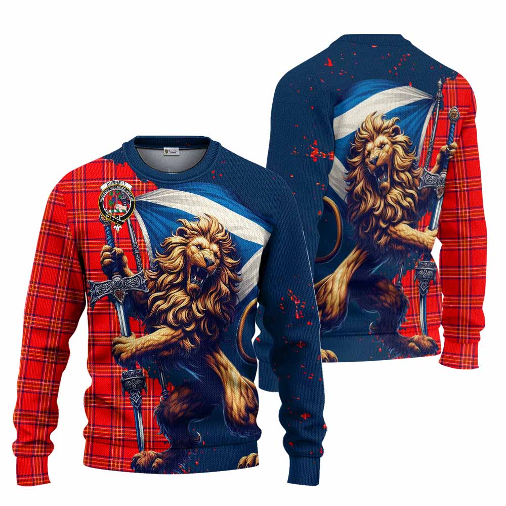 Tartan Vibes Clothing Burnett Tartan Family Crest Knitted Sweater with Scottish Majestic Lion