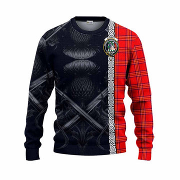 Burnett Tartan Knitted Sweater with Family Crest Cross Sword Thistle Celtic Vibes