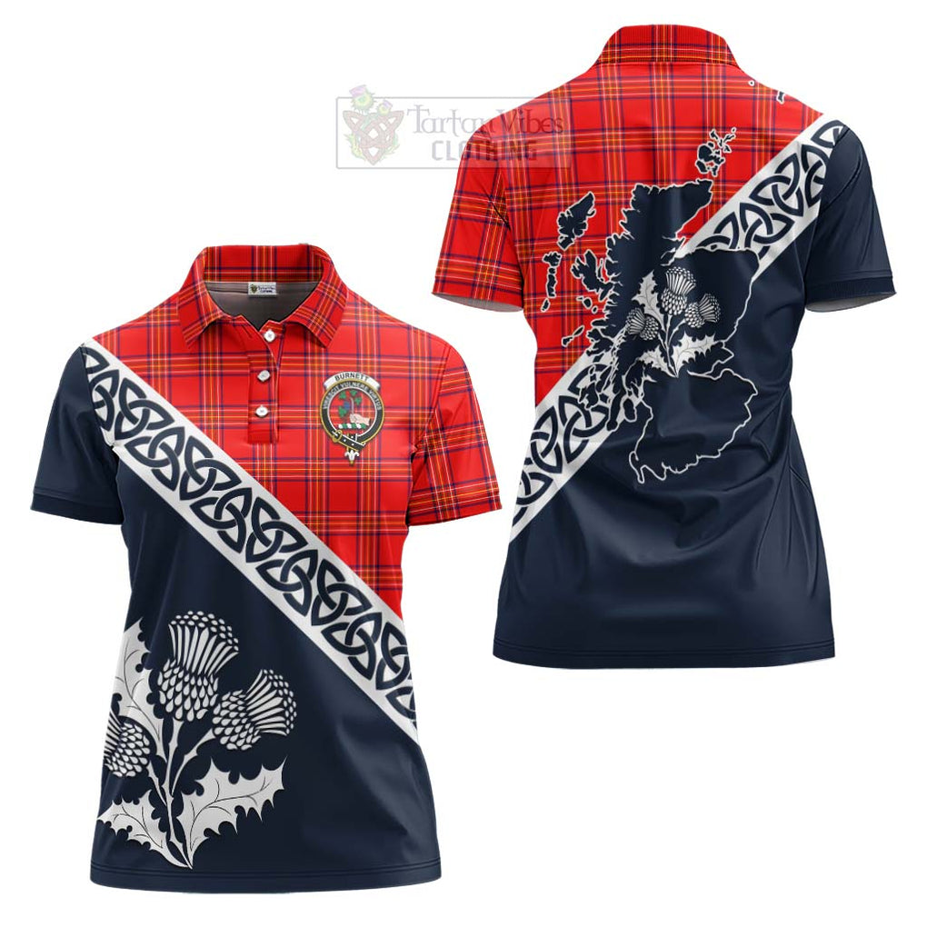 Tartan Vibes Clothing Burnett Tartan Women's Polo Shirt Featuring Thistle and Scotland Map