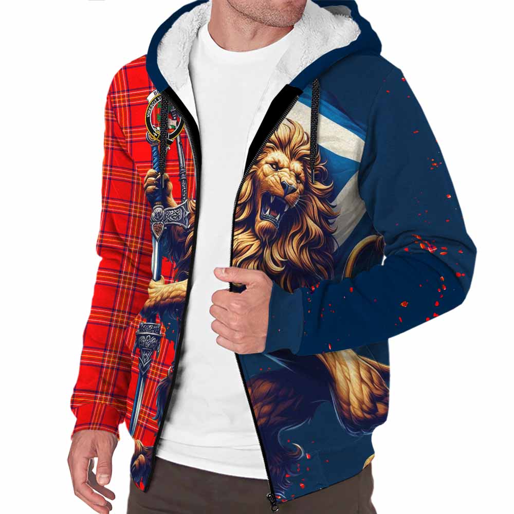 Tartan Vibes Clothing Burnett Tartan Family Crest Sherpa Hoodie with Scottish Majestic Lion