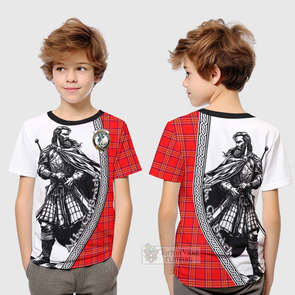 Tartan Vibes Clothing Burnett Tartan Clan Crest Kid T-Shirt with Highlander Warrior Celtic Style