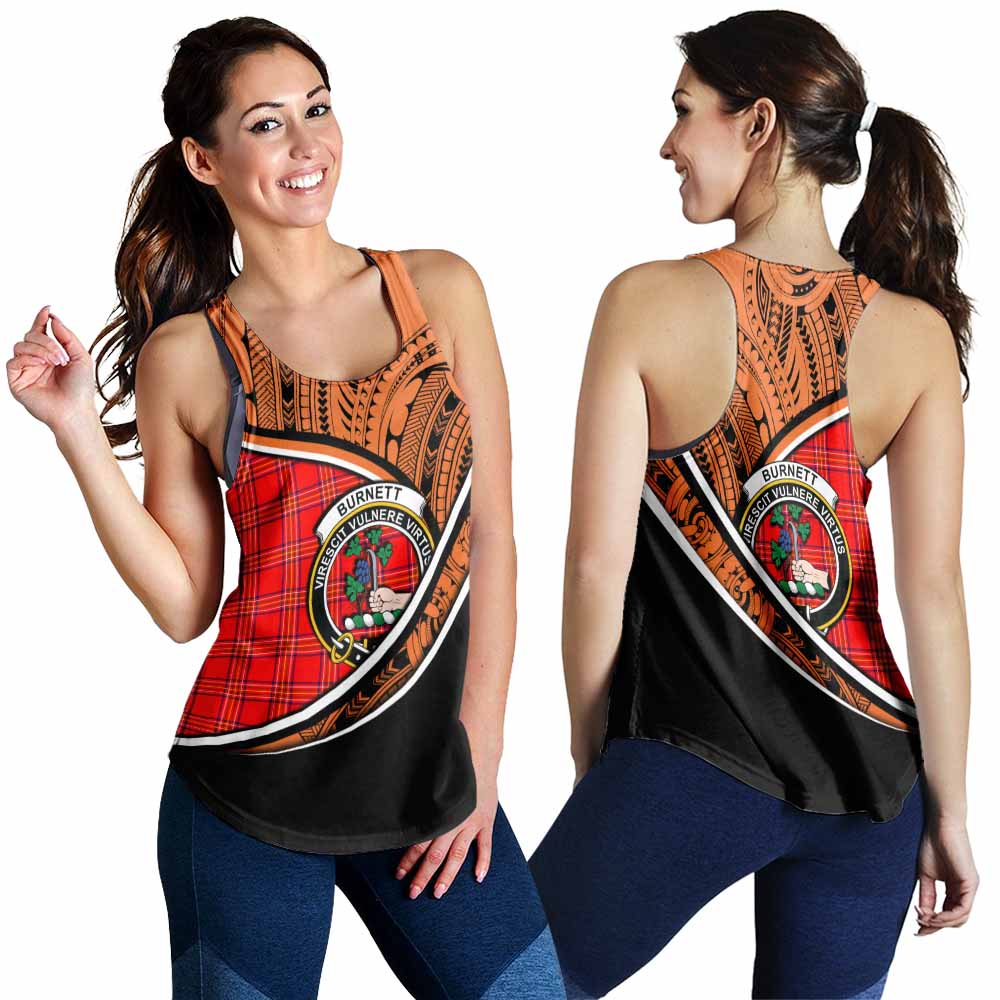 Tartan Vibes Clothing Burnett Crest Tartan Women's Racerback Tanks with Maori Tattoo Style - Orange Version