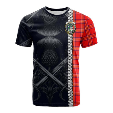 Burnett Tartan Cotton T-shirt with Family Crest Cross Sword Thistle Celtic Vibes