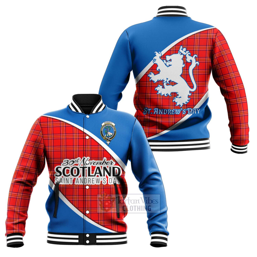 Tartan Vibes Clothing Burnett Family Crest Tartan Baseball Jacket Celebrate Saint Andrew's Day in Style