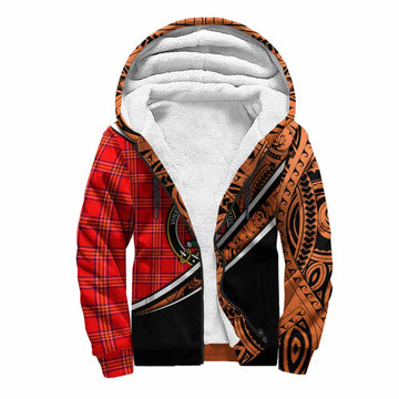 Burnett Crest Tartan Sherpa Hoodie with Polynesian Vibes Style - Orange Version