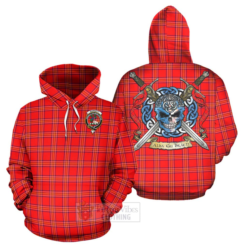 Tartan Vibes Clothing Burnett Tartan Hoodie with Family Crest Celtic Skull Style