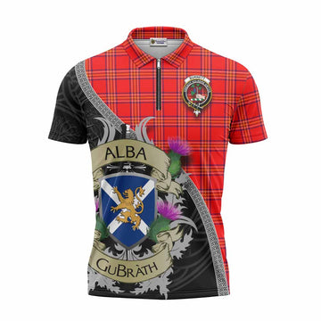Burnett Tartan Family Crest Zipper Polo Shirt Lion Rampant Royal Thistle Shield Celtic Inspired Unisex - Tartan Vibes Clothing