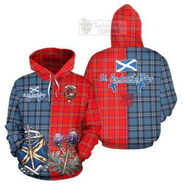 Burnett Tartan Hoodie Happy St. Andrew's Day Half Tartan Style