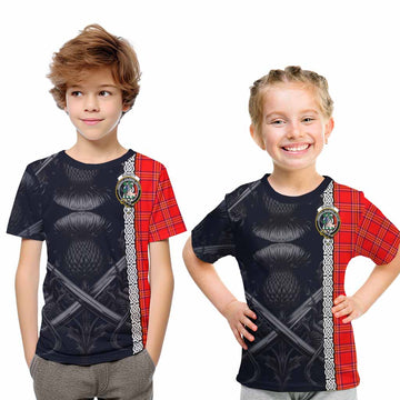 Burnett Tartan Kid T-Shirt with Family Crest Cross Sword Thistle Celtic Vibes