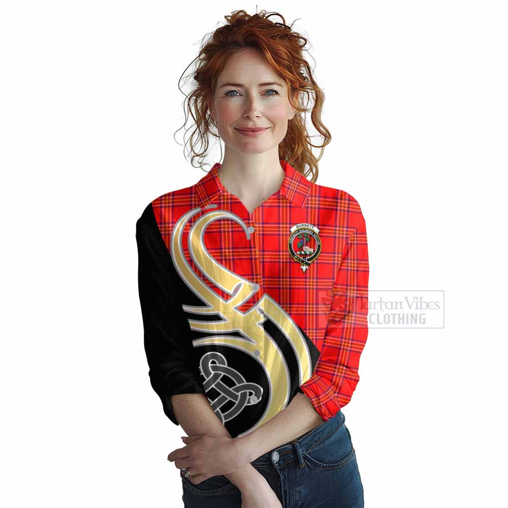 Tartan Vibes Clothing Burnett Tartan Women's Casual Shirt with Family Crest and Celtic Symbol Style