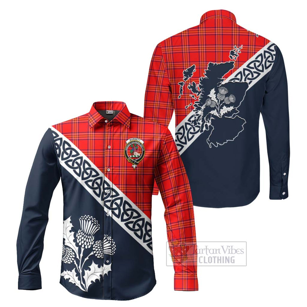 Tartan Vibes Clothing Burnett Tartan Long Sleeve Button Shirt Featuring Thistle and Scotland Map