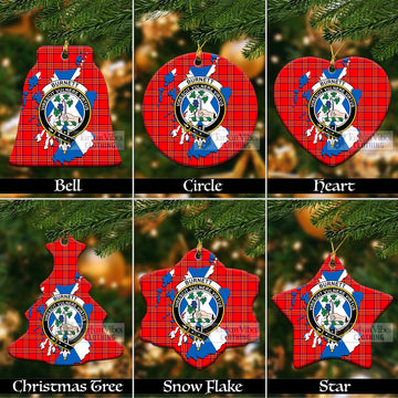 Burnett Tartan Christmas Ornament with Family Crest and Scotland Map