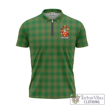 Burnett Irish Clan Tartan Zipper Polo Shirt with Coat of Arms