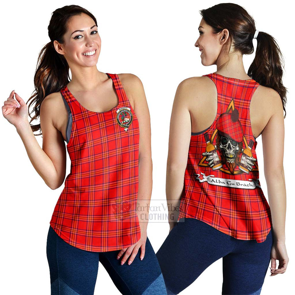 Tartan Vibes Clothing Burnett Tartan Women's Racerback Tanks with Family Crest and Bearded Skull Holding Bottles of Whiskey