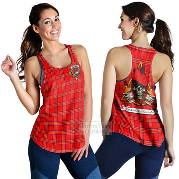 Burnett Tartan Women's Racerback Tanks with Family Crest and Bearded Skull Holding Bottles of Whiskey