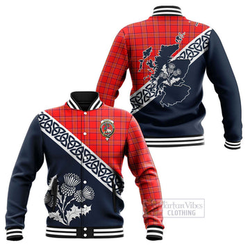 Burnett Tartan Baseball Jacket Featuring Thistle and Scotland Map