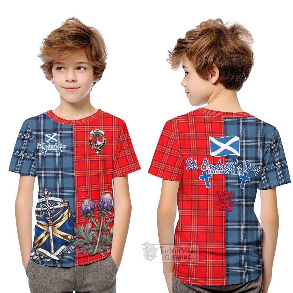 Tartan Vibes Clothing Burnett Tartan Kid T-Shirt Happy St. Andrew's Day Half Tartan Style