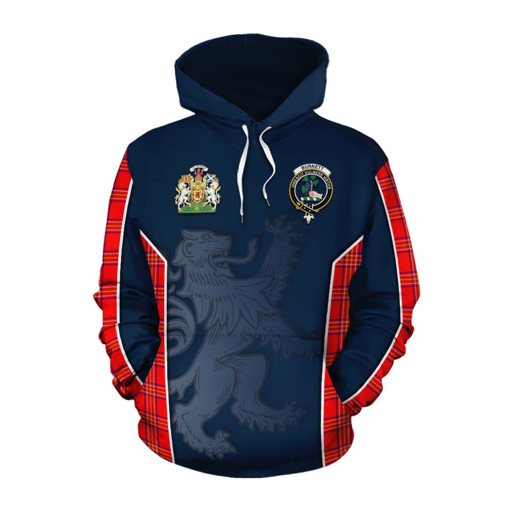 Tartan Vibes Clothing Burnett Tartan Cotton Hoodie with Family Crest and Lion Rampant Vibes Sport Style