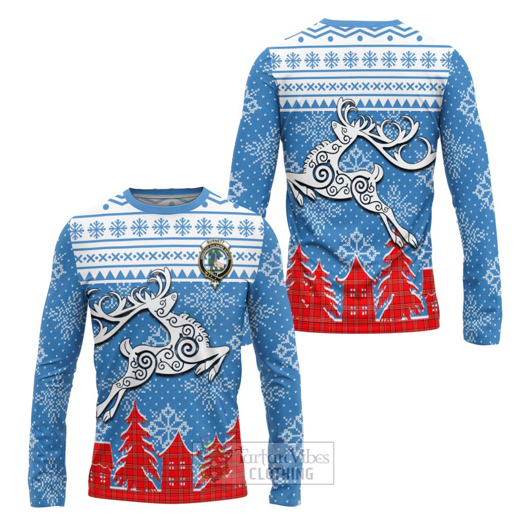 Tartan Vibes Clothing Burnett Clan Christmas Long Sleeve T-Shirt Celtic Reindeer Style