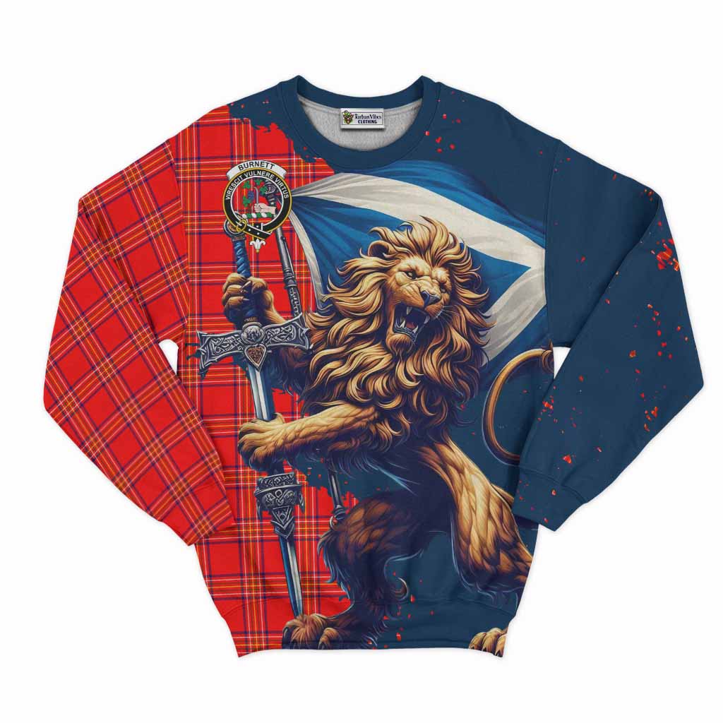 Tartan Vibes Clothing Burnett Tartan Family Crest Sweatshirt with Scottish Majestic Lion