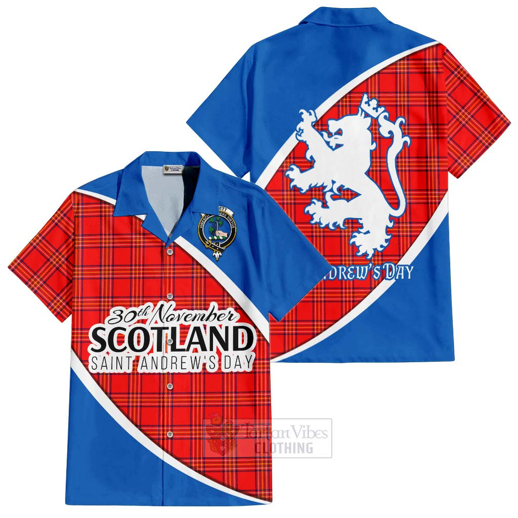 Tartan Vibes Clothing Burnett Family Crest Tartan Short Sleeve Button Shirt Celebrate Saint Andrew's Day in Style