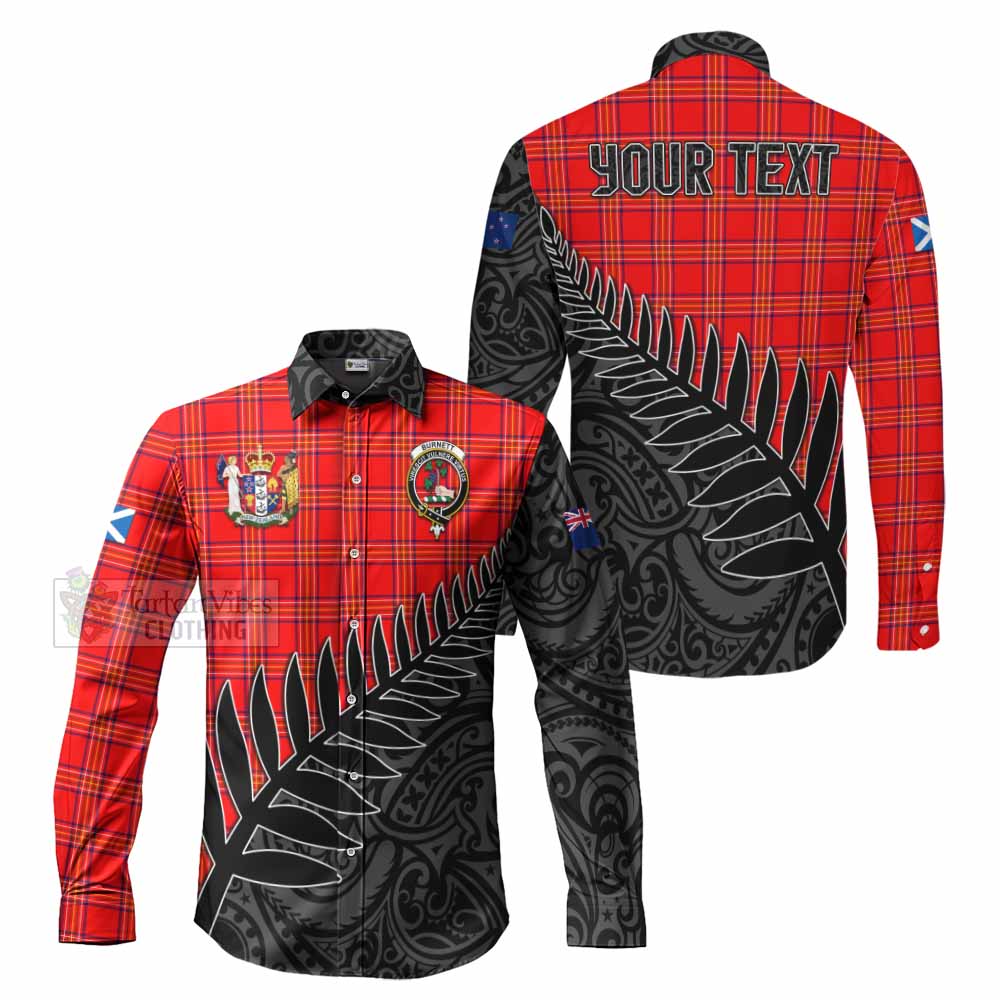 Tartan Vibes Clothing Burnett Crest Tartan Long Sleeve Button Shirt with New Zealand Silver Fern Half Style