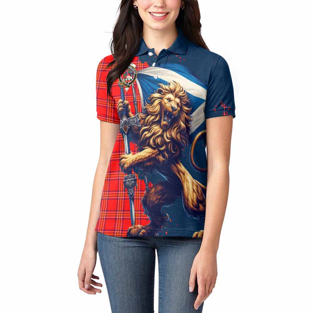 Tartan Vibes Clothing Burnett Tartan Family Crest Women's Polo Shirt with Scottish Majestic Lion