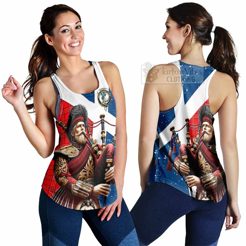 Tartan Vibes Clothing Burnett Tartan Women's Racerback Tanks with Family Crest Scottish Bagpiper Vibes