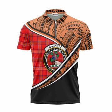 Burnett Crest Tartan Zipper Polo Shirt with Polynesian Vibes Style - Orange Version