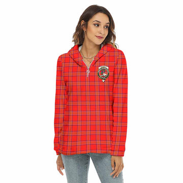 Burnett Tartan Crest Women's Borg  Half Zip Fleece Hoodie