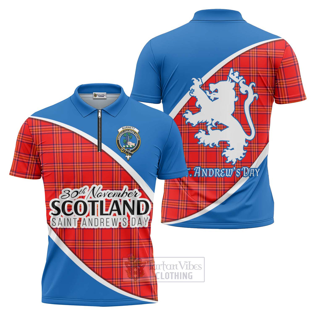 Tartan Vibes Clothing Burnett Family Crest Tartan Zipper Polo Shirt Celebrate Saint Andrew's Day in Style