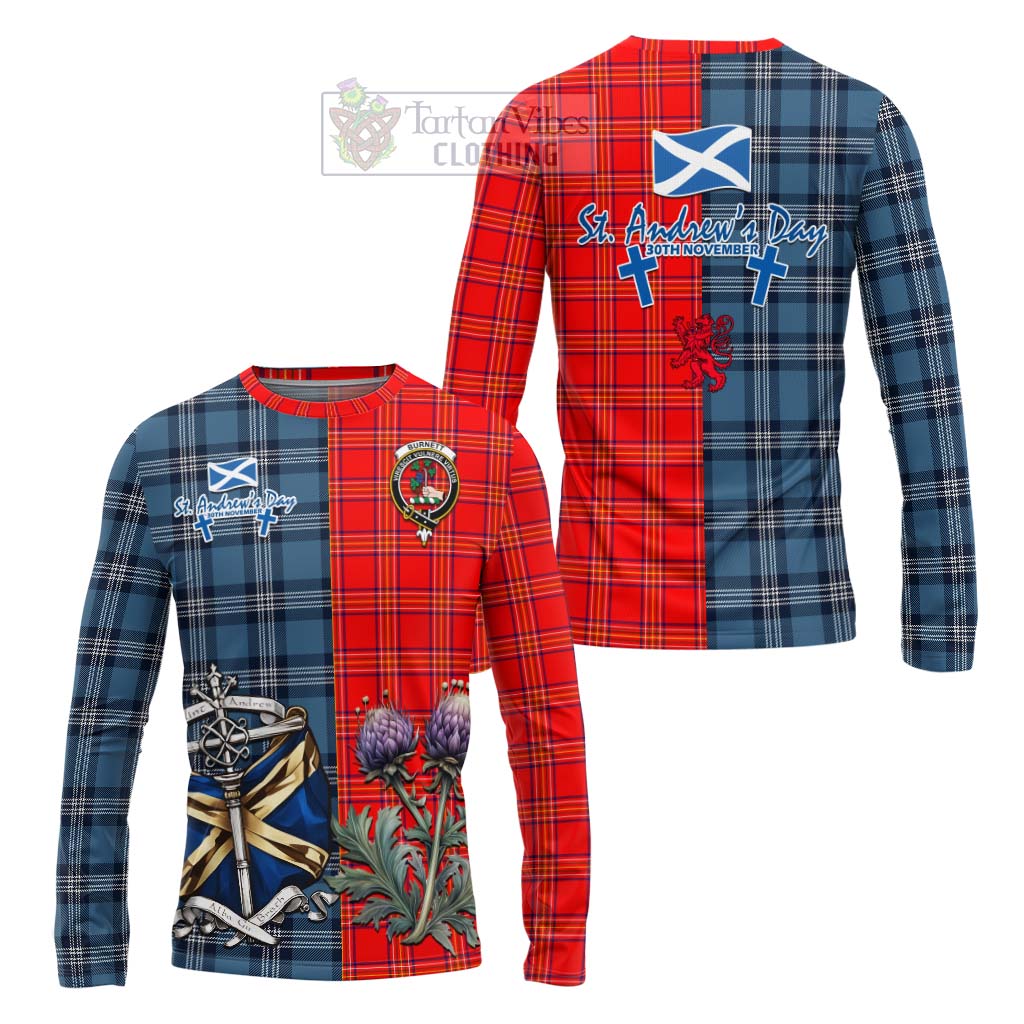 Tartan Vibes Clothing Burnett Tartan Long Sleeve T-Shirt Happy St. Andrew's Day Half Tartan Style