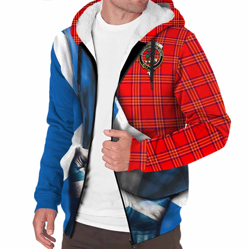 Tartan Vibes Clothing Burnett Tartan Sherpa Hoodie with Family Crest Scotland Patriotic Style