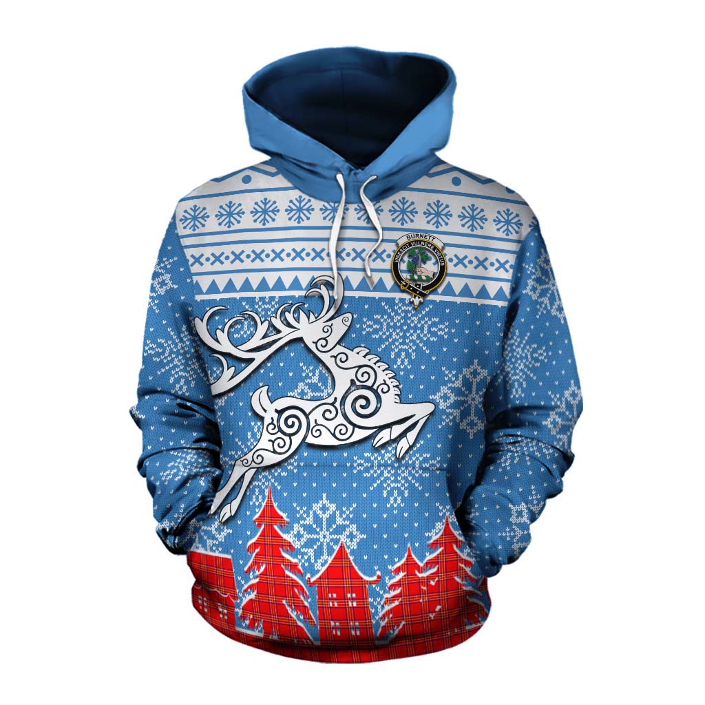 Tartan Vibes Clothing Burnett Clan Christmas Cotton Hoodie Celtic Reindeer Style