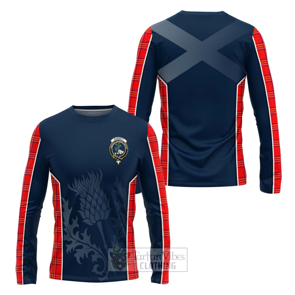 Tartan Vibes Clothing Burnett Tartan Long Sleeve T-Shirt with Family Crest and Scottish Thistle Vibes Sport Style