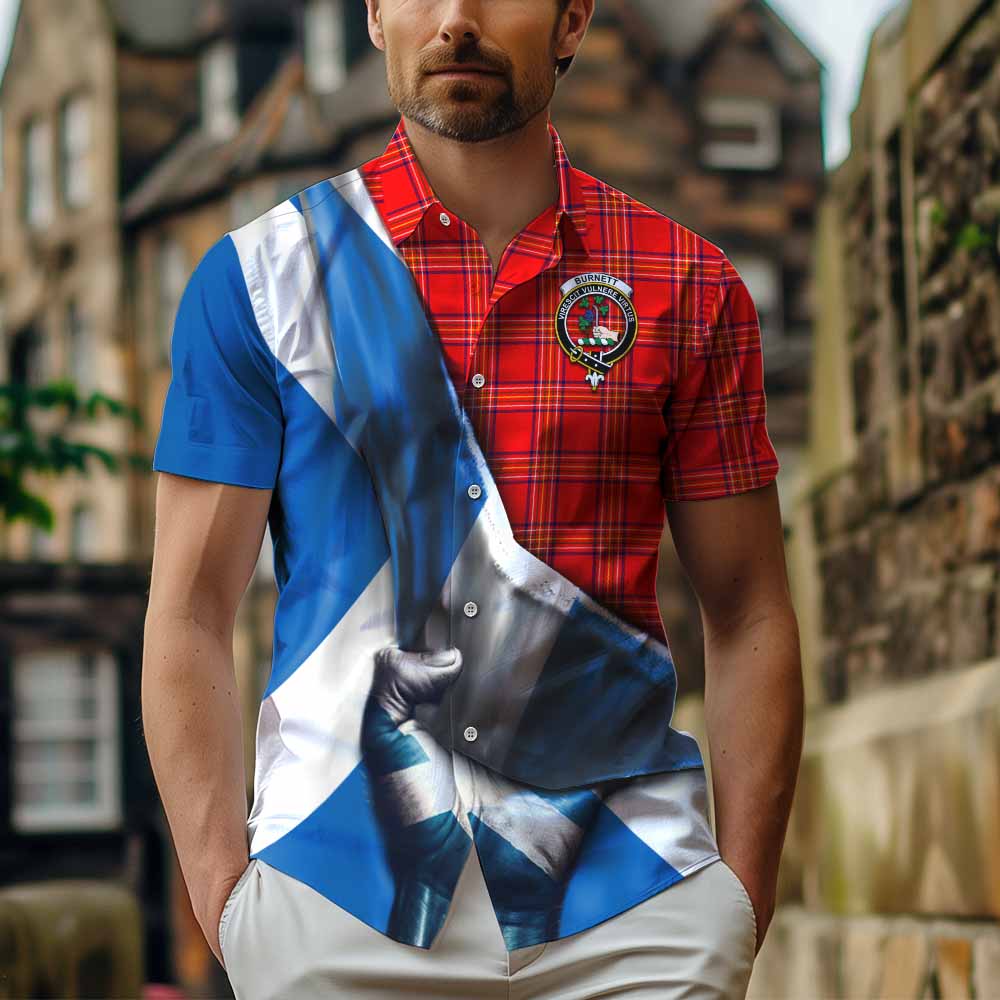 Tartan Vibes Clothing Burnett Tartan Short Sleeve Button Shirt with Family Crest Scotland Patriotic Style